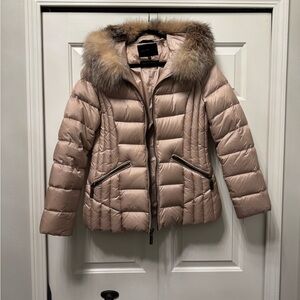 Dawn Levy Women's Puffer Jacket Saga Furs Fox Trim size Large